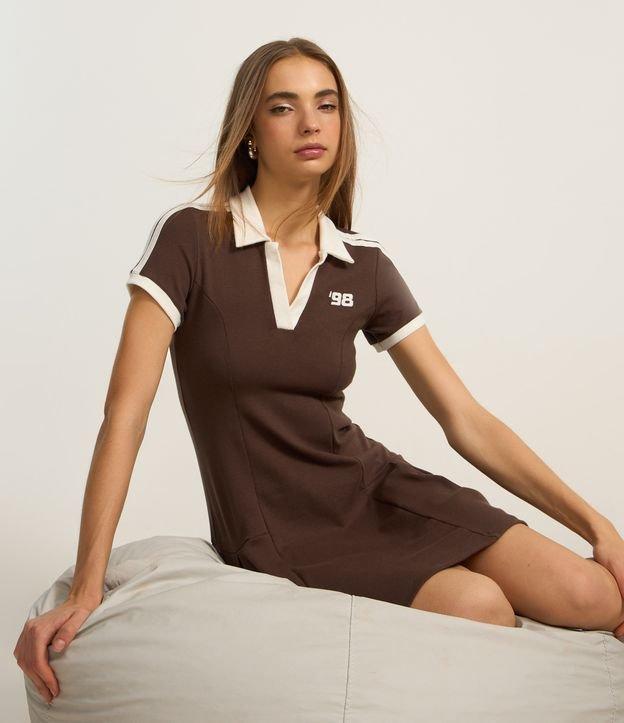 Vestido Curto em Ribana com Gola Polo e Bordado 98 - 1