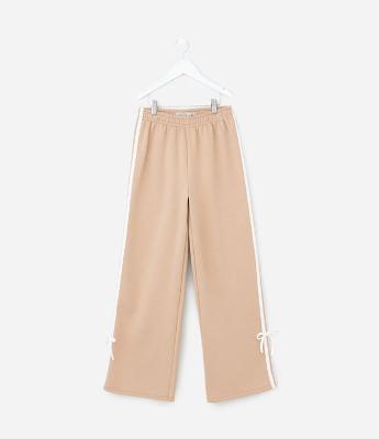 Calça Reta Infantil com Listras e Lacinho - Tam 7 a 14 Anos