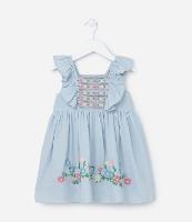 Vestido Infantil com Babado e Bordado Floral - Tam 1 a 6 Anos - 1