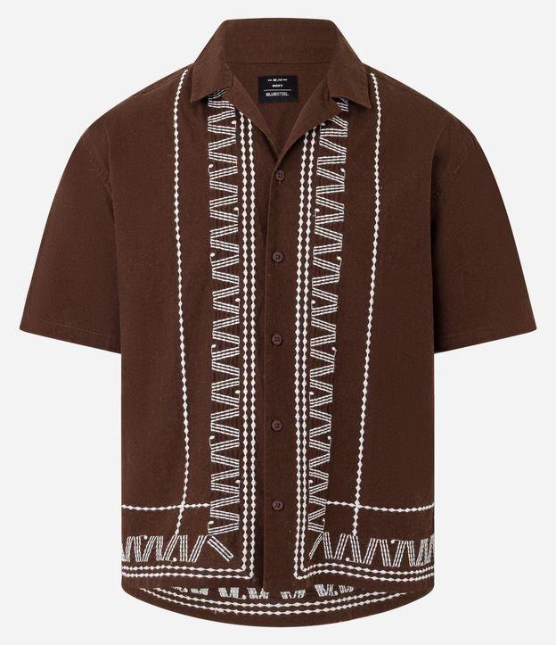 Camisa Boxy em Tricoline com Bordado e Textura Bowling - 1