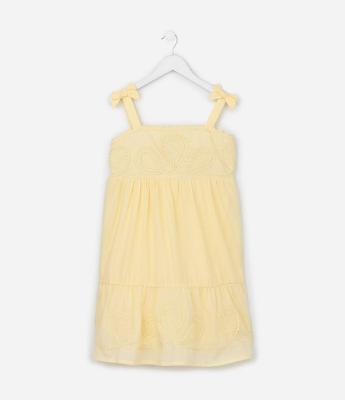 Vestido Infantil com Bordado e Lacinho nas Alças - Tam 5 a 14 Anos