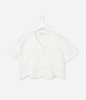Blusa Curta Infantil com Lacinhos e Bordado Broderie - Tam 5 a 14 Anos - 1