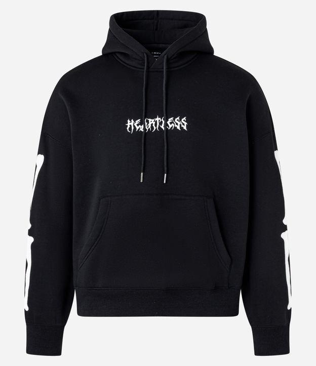 Casaco Boxy em Fleece com Felpa com Estampa Lettering e Patch de Esqueleto - 1
