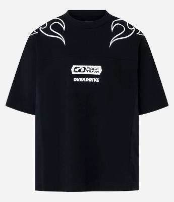 Camiseta Oversized em Malhão com Estampa Lettering e Tribal de Chamas