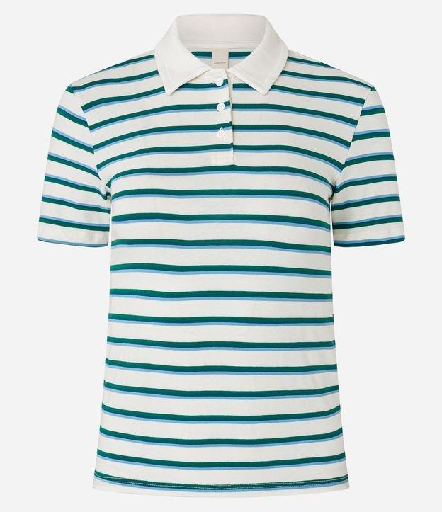 Blusa em Algodão Listrada com Gola Polo - 1