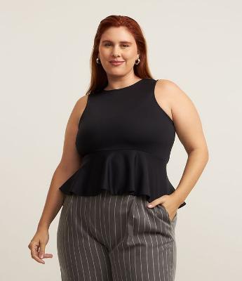 Blusa Peplum Sem Manga em Poliamida Curve & Plus Size