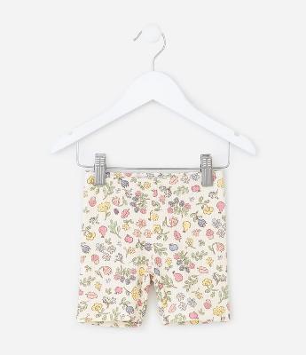 Short Ciclista Infantil Canelado com Estampa Floral - Tam 1 a 6 Anos