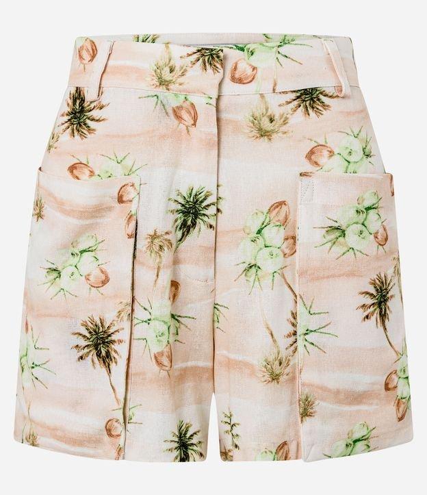 Short Curto em Viscose e Linho com Estampa Tropical e Bolso Fole Utilitário - 1