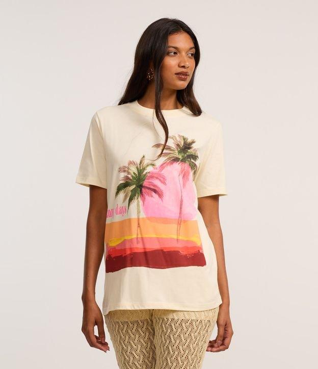 Camiseta Alongada em Algodão com Estampa Tropical Sunny Days - 1