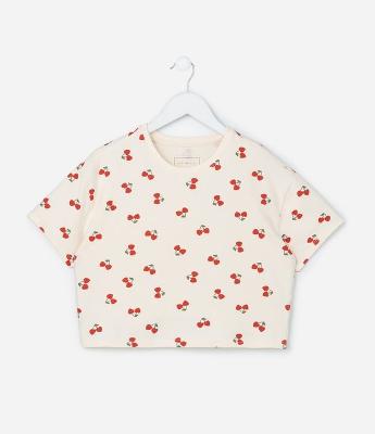 Camiseta Curta Infantil com Estampa Cerejas - Tam 5 a 14 Anos