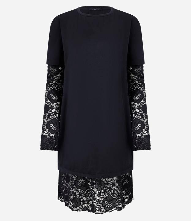 Vestido comfort em Algodão com Forro Manga Curta e Rendas - 1