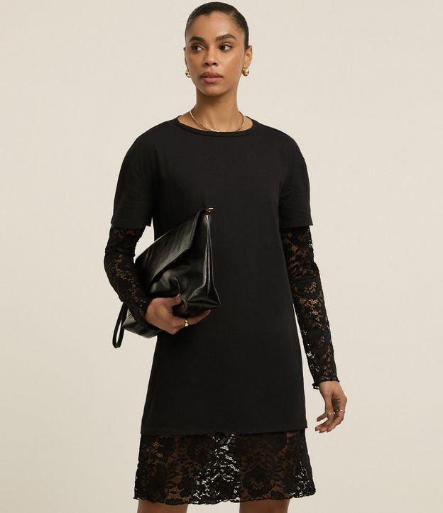 Vestido comfort em Algodão com Forro Manga Curta e Rendas - 2