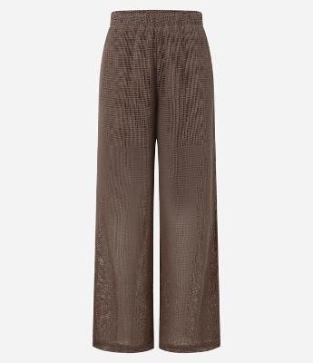 Calça Pantalona em Algodão com Textura e Bolsos