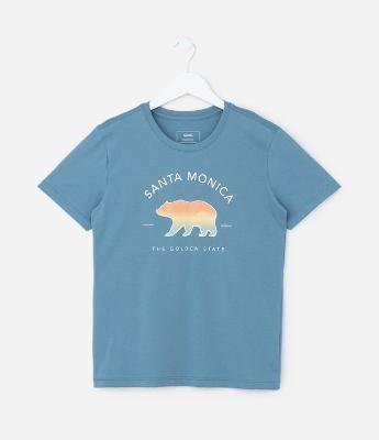 Camiseta Infantil com Estampa Urso com Lettering - Tam 5 a 14 Anos