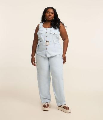 Calça Reta em Jeans com Fio Tinto Curve & Plus Size