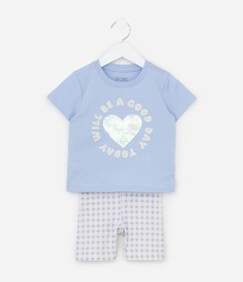 Conjunto Infantil com Coração Bordado em Paetês - Tam 1 a 6 Anos