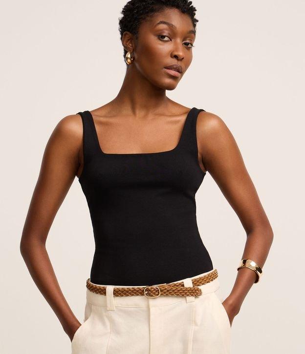 Blusa em Ribana com Decote Quadrada e Alça Larga - 2