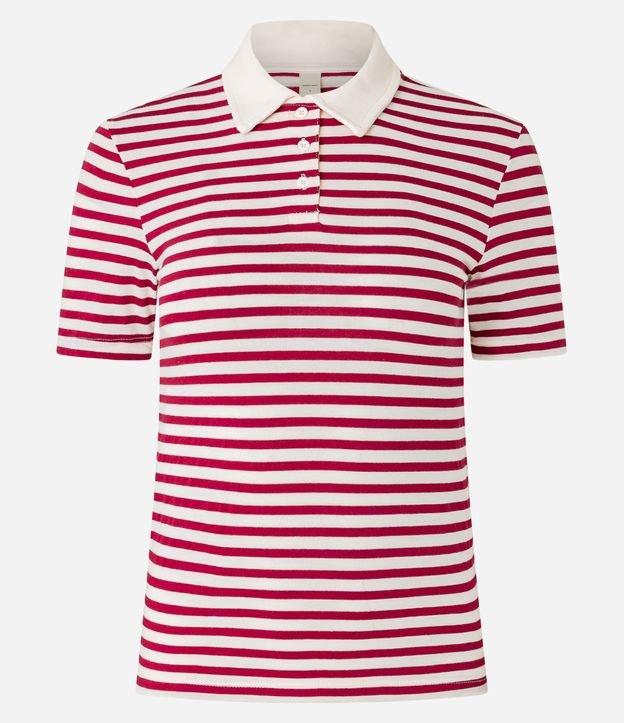 Blusa em Algodão Listrada com Gola Polo - 1