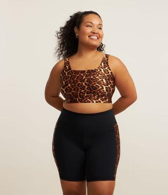 Bermuda Ciclista Esportiva em Tecnologia Dry com Recortes de Onça Curve & Plus Size