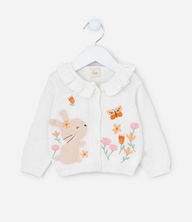 Cardigan Ifantil com Babado e Bordado Coelho - Tam RN a 18 meses - 1