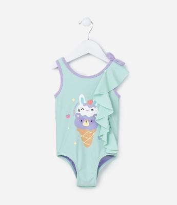 Maiô Infantil com Proteção UV  e Babadinho - Tam 2 a 4 Anos