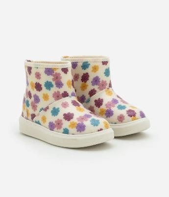 Bota Infantil com Forro Peludinho e Estampa Floral - Tam 20 ao 30