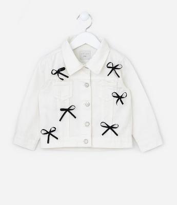 Jaqueta Infantil Jeans com Lacinhos Aplicados - Tam 1 a 6 Anos