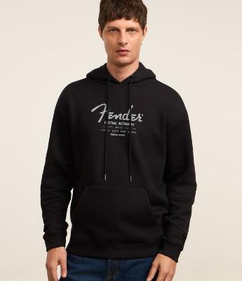 Casaco Fechado em Moletom com Felpa com Estampa Lettering e Capuz