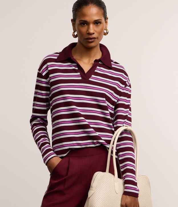 Blusa em Algodão com Listras e Gola Polo - 3
