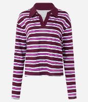 Blusa em Algodão com Listras e Gola Polo - 1