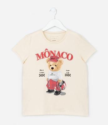 Camiseta Infantil com Estampa Ursinho Piloto - Tam 5 a 14 Anos