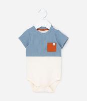 Body Infantil Texturizado Bicolor com Bolsinho - Tam 0 a 18 meses - 1