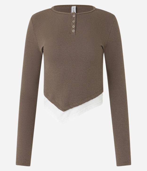Blusa em Ribana com Botões Frontais e Barra Assimétrica Sobreposta - 1