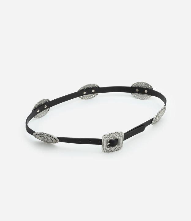 Cinto Largo com Aplicação de Moedas e Fivela Quadrada - 1