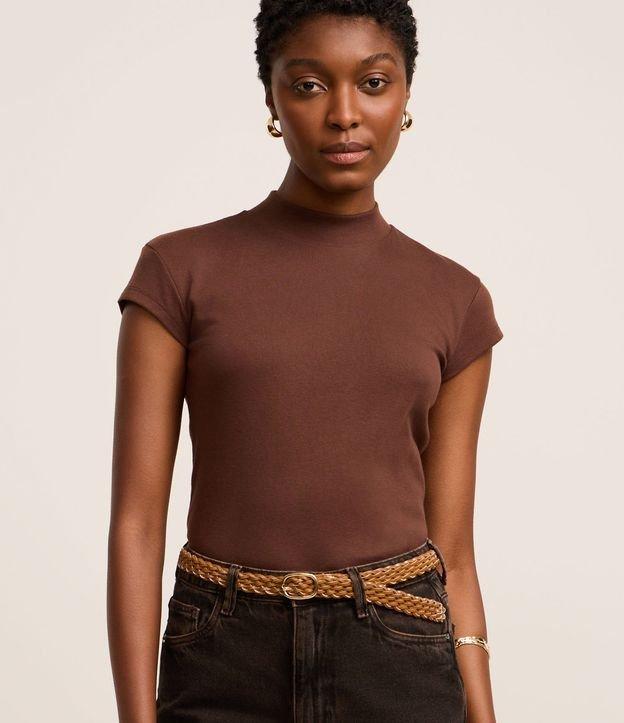 Blusa em Ribana com Golinha Alta e Manga Curta - 3