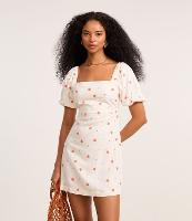 Vestido Curto em Viscolinho com Manga Bufante e Bordado - 1