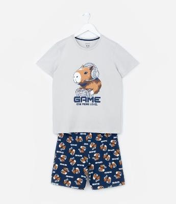 Pijama Infantil com Estampa Capivara Gamer - Tam 7 a 16 Anos