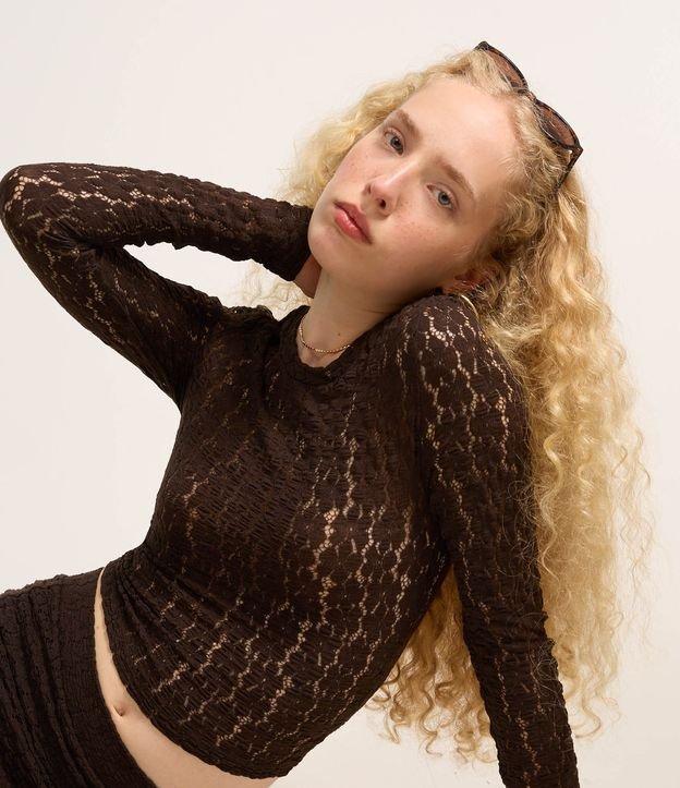 Blusa Curta em Poliamida Texturizada Floral - 1