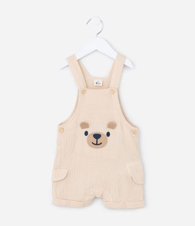 Jardineira Infantil Texturizada com Bordado Urso - Tam 3 a 18 meses - 1