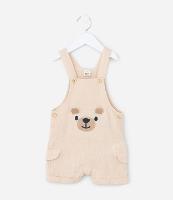 Jardineira Infantil Texturizada com Bordado Urso - Tam 3 a 18 meses - 1