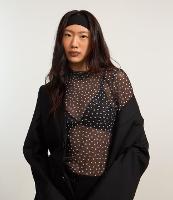 Blusa em Tule com Golinha Alta e Estampa Poá - 1