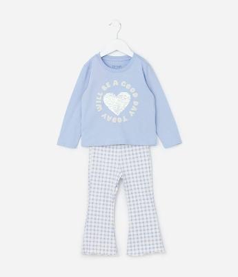 Conjunto Infantil com Coração Bordado em Paetês - Tam 1 a 6 Anos