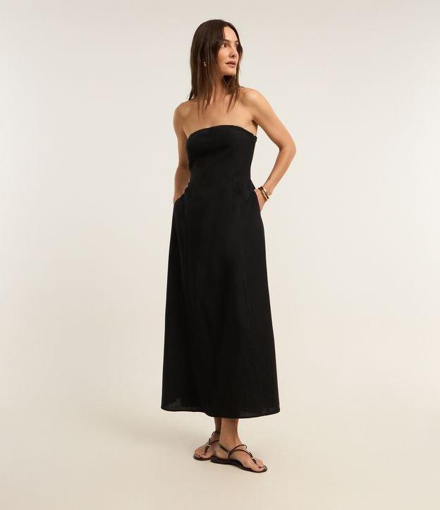 Vestido Evasê Longo em Viscose com Linho - 1