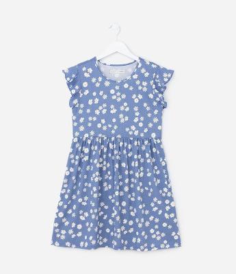 Vestido Infantil com Babadinho e Estampa Floral - Tam 5 a 14 Anos