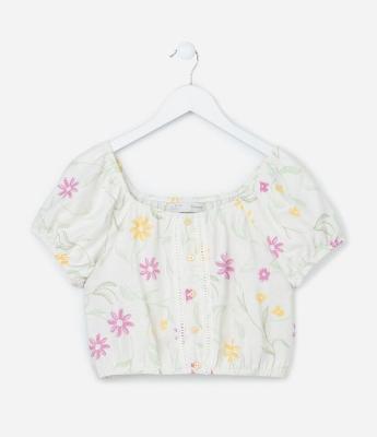 Blusa Cropped Infantil com Estampa Floral - Tam 5 a 14 Anos