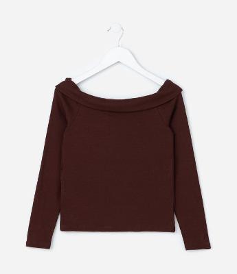 Blusa Cropped Infantil Ombro a Ombro com Pala Dobrada - Tam 5 a 14 Anos