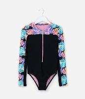 Maiô Infantil com Proteção UV e Estampa Folhas - Tam 5 a 14 Anos - 1