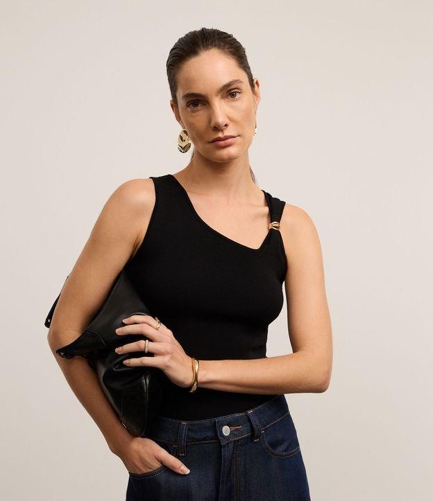 Blusa Canelado em Tricô com Detalhe Metalizado na Alça - 1
