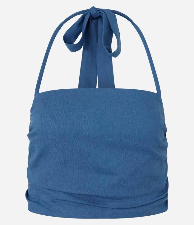 Blusa Cropped em Viscose e Linho com Lastex e Franzido na Lateral - 1