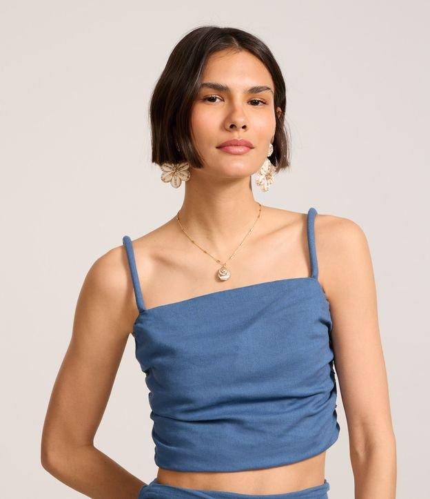 Blusa Cropped em Viscose e Linho com Lastex e Franzido na Lateral - 2
